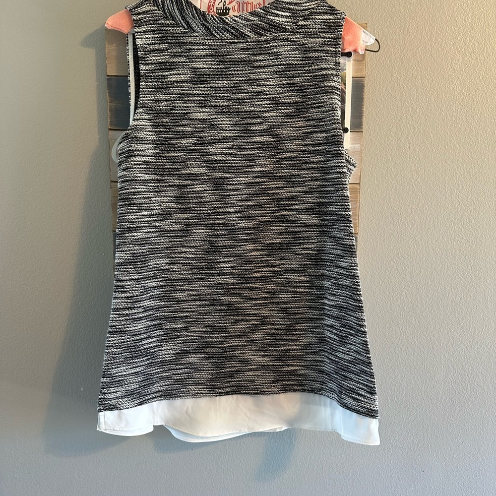 White House Black Market Textured Black and White Tank Top